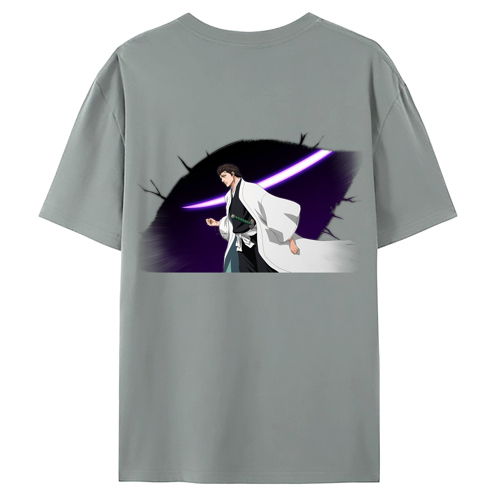 （画像用） ブリーチ 藍染 惣右介（あいぜん そうすけ） BLEACH Aizen Sousuke 綿100％ メンズ半袖Tシャツ（バックプリント） 通気性